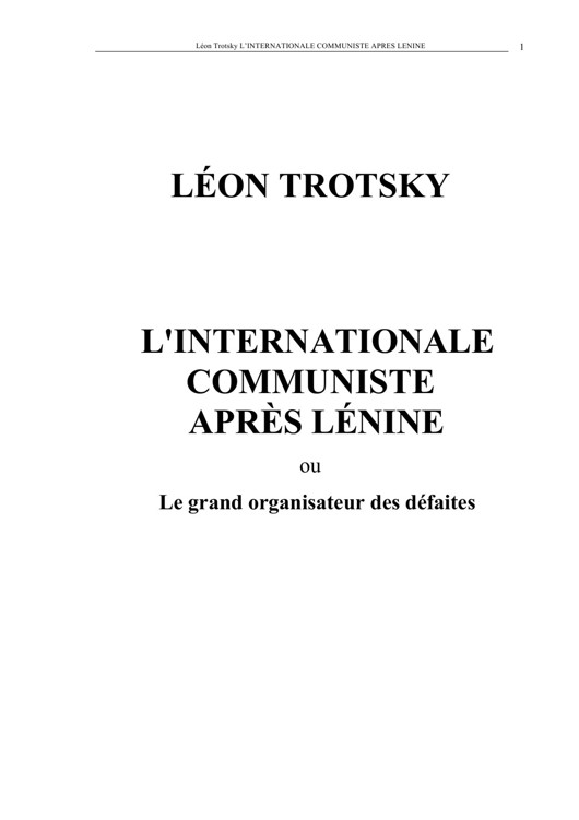 L'Internationale communiste après Lénine