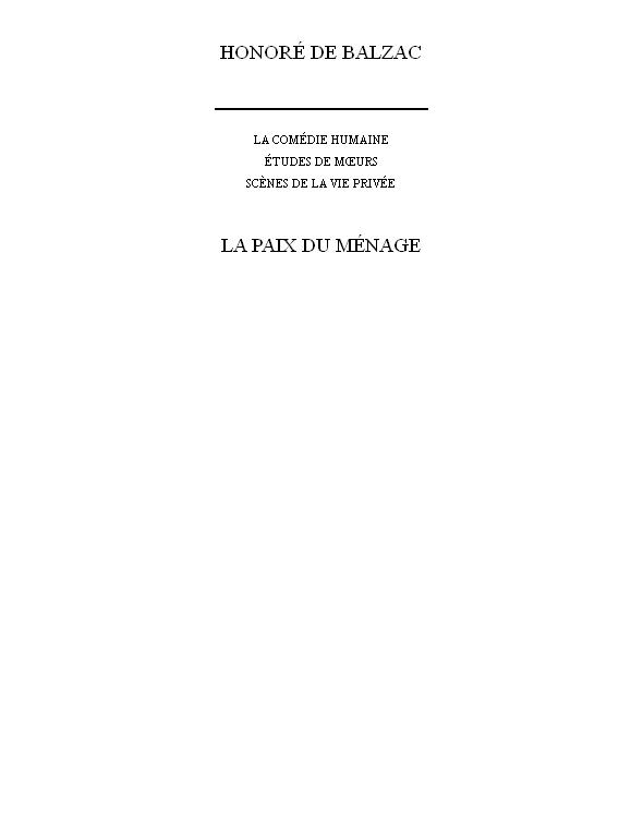 La paix du ménage