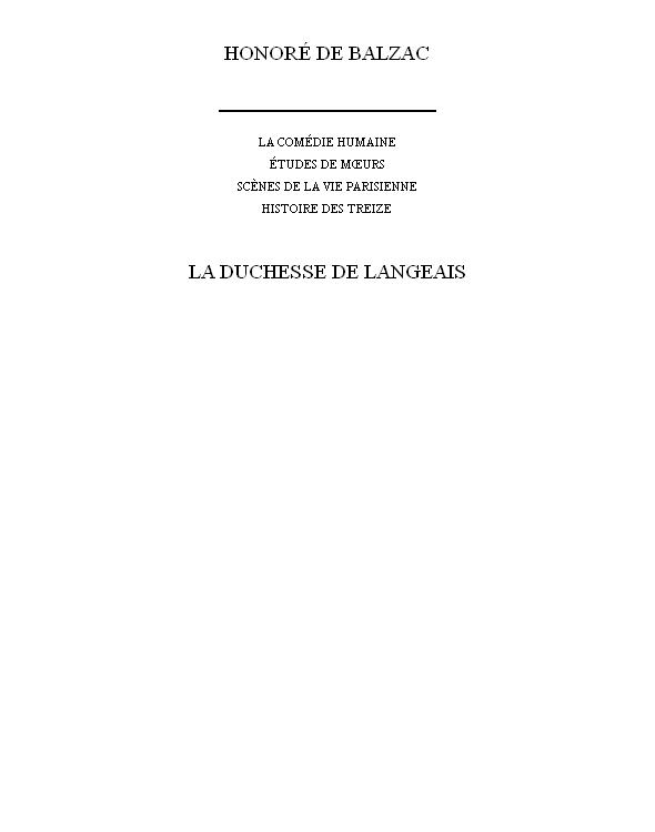 La duchesse de Langeais