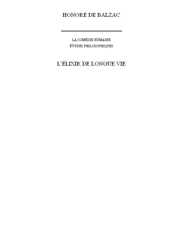 L’élixir de longue vie