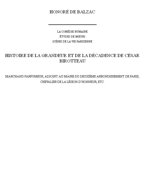 Histoire de la grandeur et de la décadence de César Birotteau